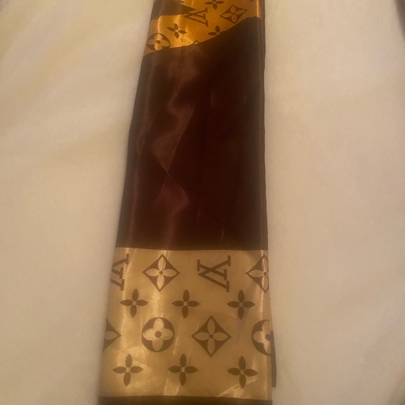0 Accessories - Monogram Silk Scarf Panel in Brown and Gold/copper